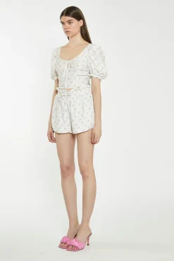 Glamorous Chic Escapes|Co-ords|Cream Pink Stem Flower Crop-Top -