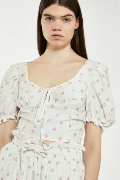 Glamorous Chic Escapes|Co-ords|Cream Pink Stem Flower Crop-Top -