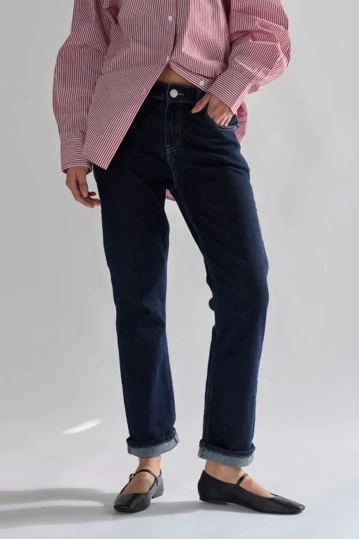 Glamorous Straight Leg Jeans|Dark-Indigo Straight-Leg Jeans -