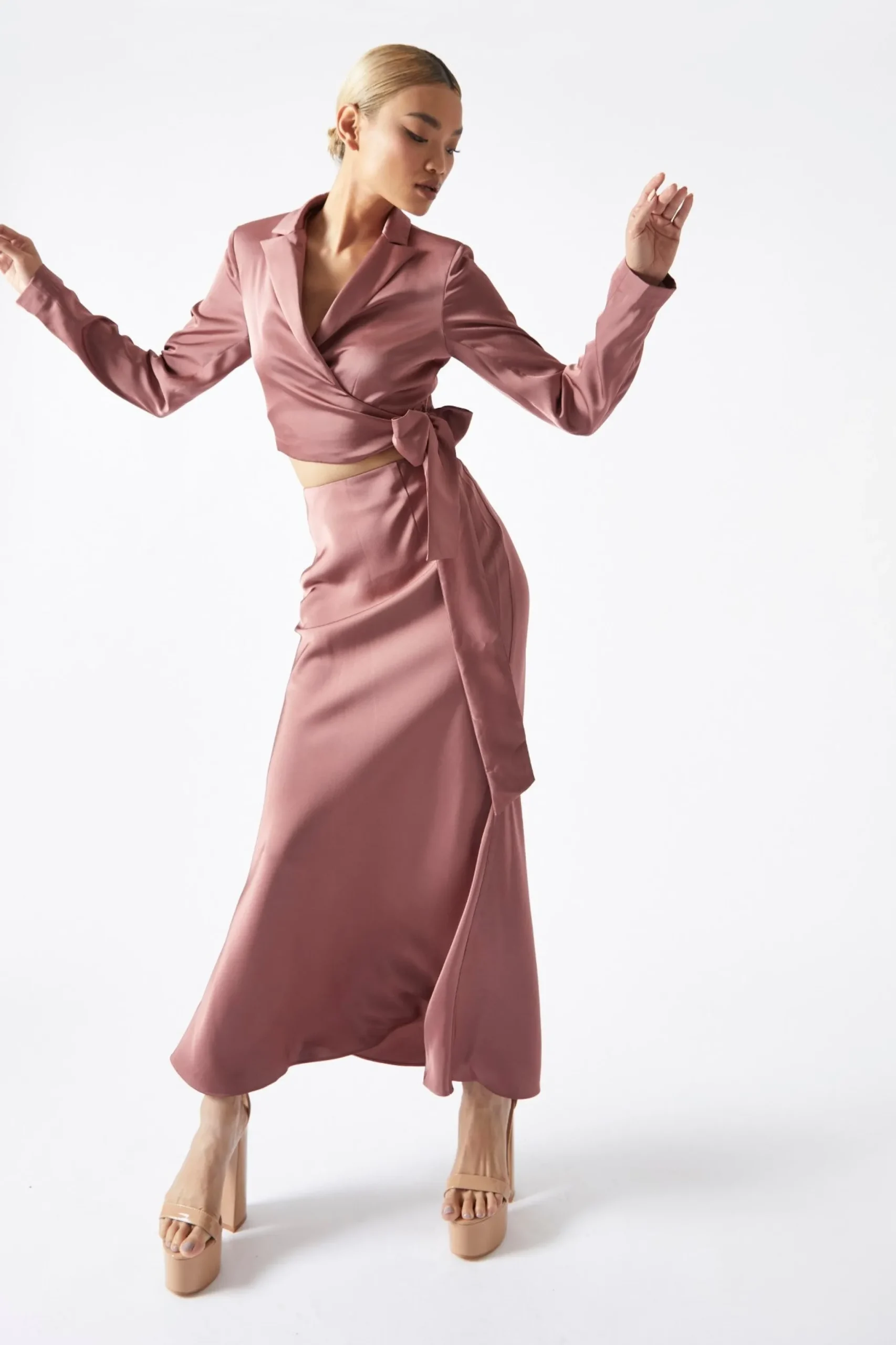 Glamorous Prom|Workwear|Dark-Rose Bias-Cut Midaxi-Skirt -
