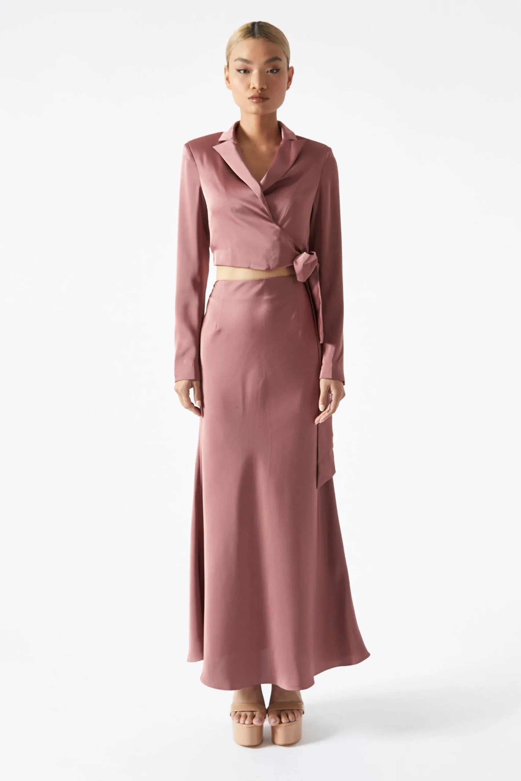 Glamorous Prom|Workwear|Dark-Rose Bias-Cut Midaxi-Skirt -