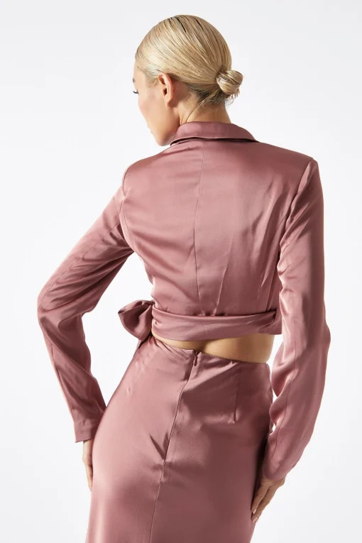 Glamorous Workwear|Going Out Tops|Dark-Rose Wrap-Front Crop-Blazer -