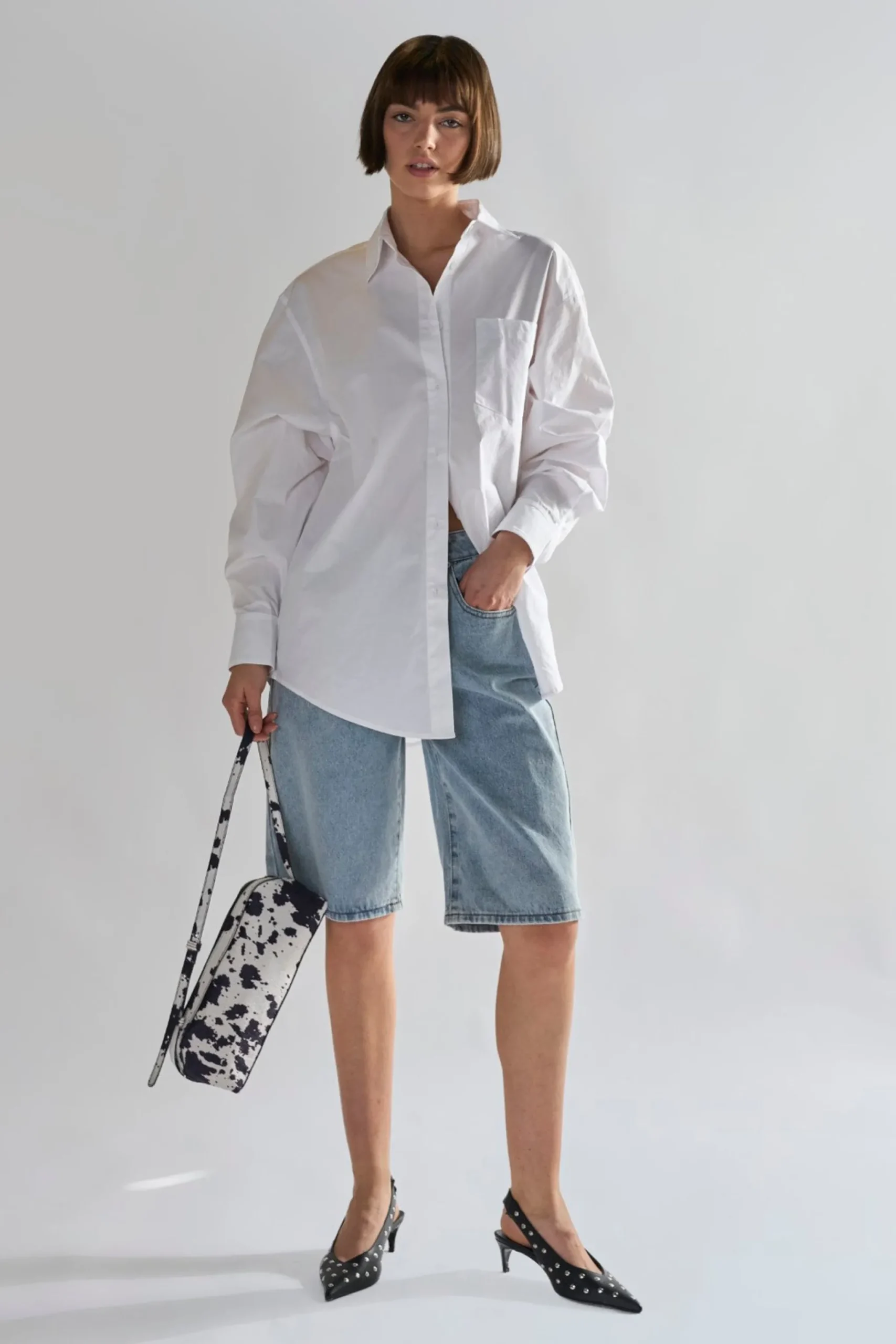 Glamorous Denim Shorts|Dirty-Vintage Blue Denim Long -Shorts -