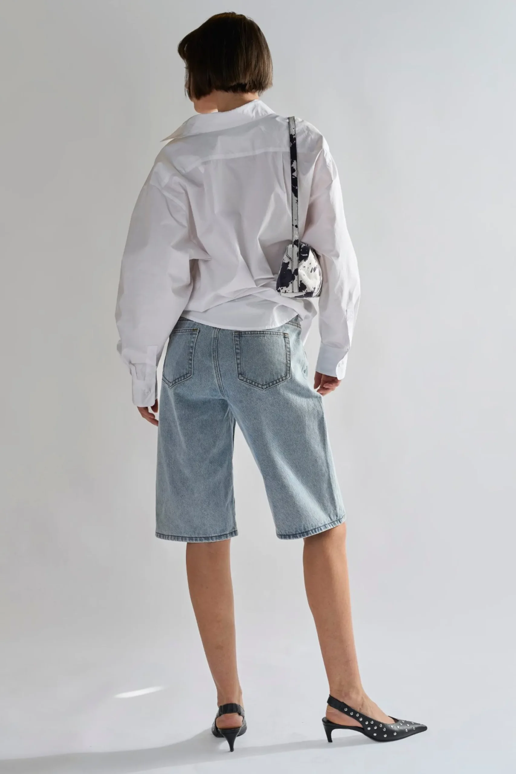 Glamorous Denim Shorts|Dirty-Vintage Blue Denim Long -Shorts -