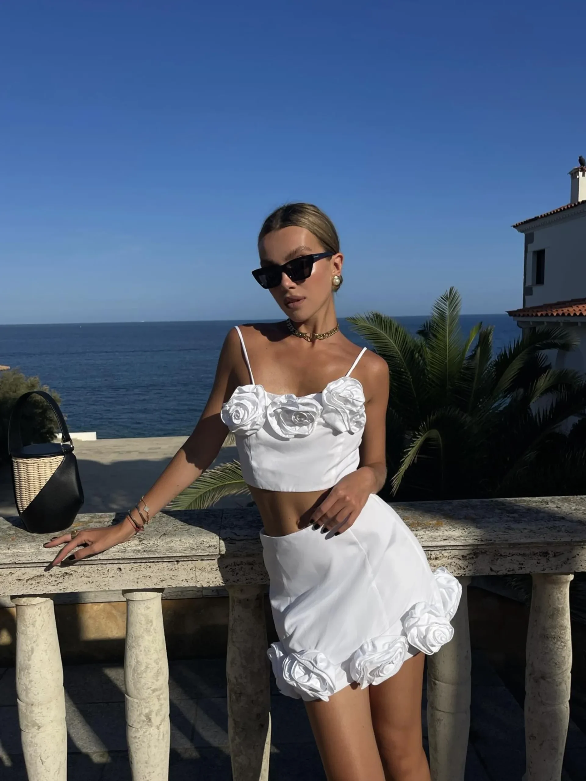 Glamorous Tops|Co-ords|Ella Co-ord 3D Corsage Crop-Top -White -