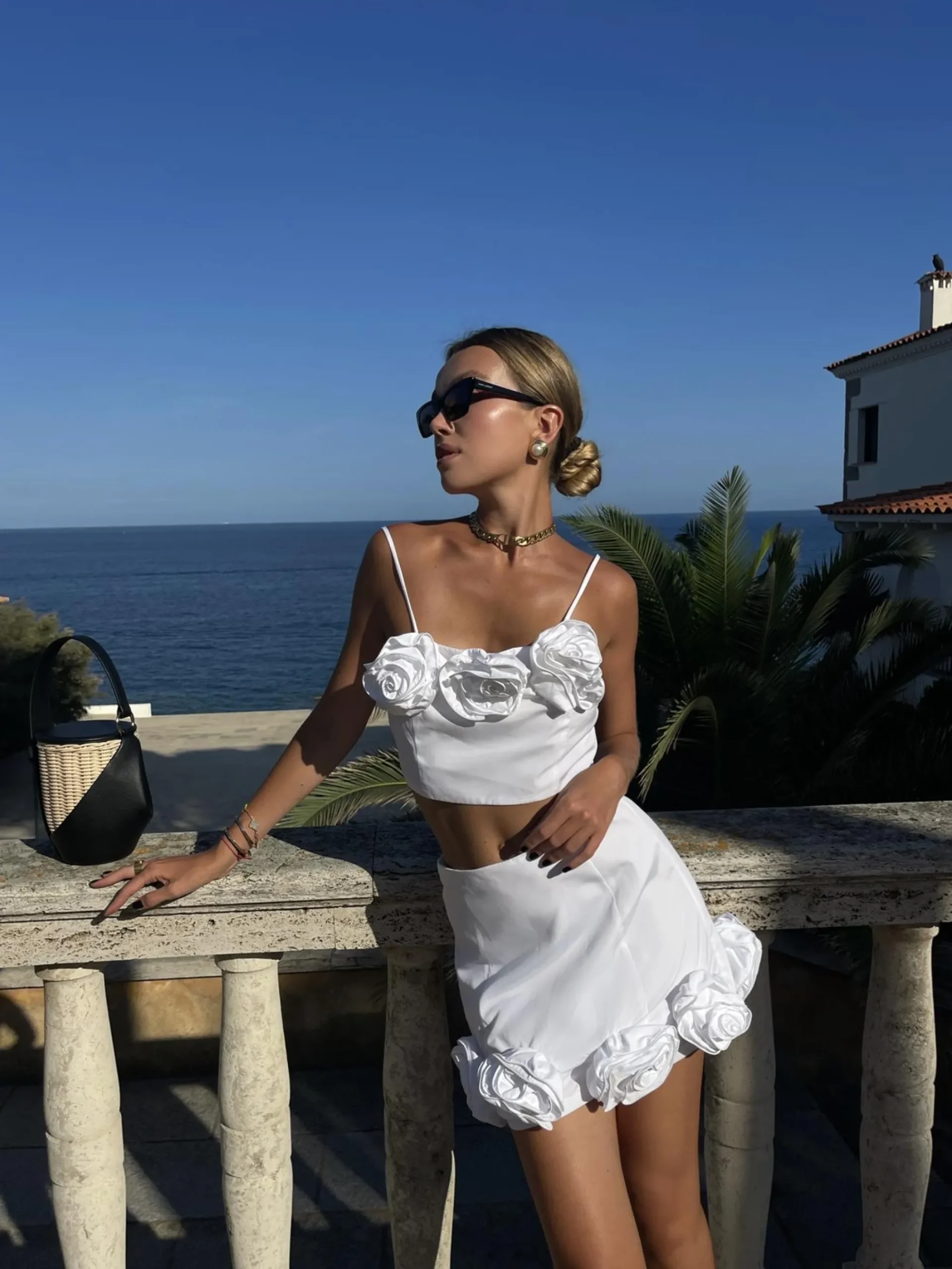 Glamorous Tops|Co-ords|Ella Co-ord 3D Corsage Crop-Top -White -