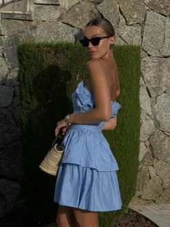 Glamorous Dresses|Prom|Gemma Bandeau Ruffle Mini-Dress -Sky Blue -