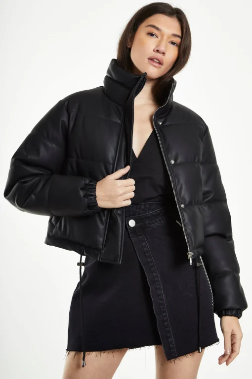 Glamorous Go To Partywear|Puffer Jackets|Black Cropped Puffer Jacket with Toggles -