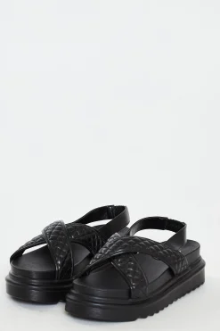 Glamorous Chic Escapes|Jet Setter|Black Cross Strap Flatform Sandals -