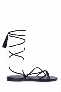 Glamorous Chic Escapes|Sandals|Black Lace Up Tassel Sandal -