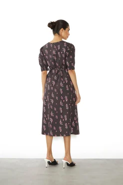 Glamorous Wrap Dressses|Midi & Midaxi Dresses|Black Pink Motif Wrap Midi Dress -