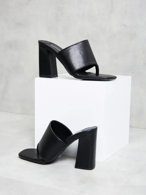 Glamorous Go To Partywear|Heels|Black Square Toe Strappy Chunky Heels -