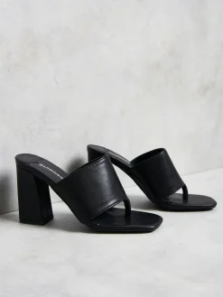 Glamorous Go To Partywear|Heels|Black Square Toe Strappy Chunky Heels -