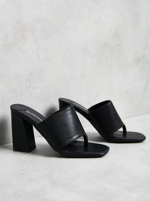 Glamorous Go To Partywear|Heels|Black Square Toe Strappy Chunky Heels -
