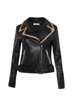 Glamorous Go To Partywear|Faux Fur & Leather|Black Tan Faux Leather Jacket -