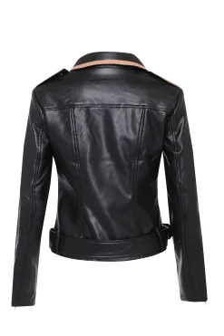 Glamorous Go To Partywear|Faux Fur & Leather|Black Tan Faux Leather Jacket -