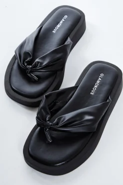 Glamorous Jet Setter|Chic Escapes|Black Toe Post Sandals -