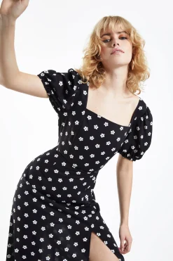 Glamorous Midi & Midaxi Dresses|Midi & Midaxi Dresses|Black White Daisy Tie Back Midi Dress -