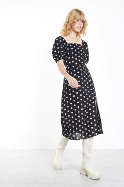 Glamorous Midi & Midaxi Dresses|Midi & Midaxi Dresses|Black White Daisy Tie Back Midi Dress -