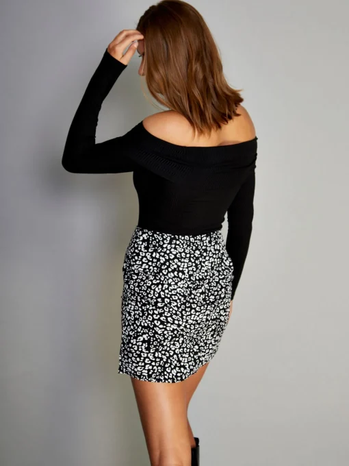 Glamorous Going Out Skirts|Go To Partywear|Black White Leopard Print Side Split Mini Skirt -