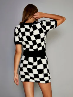 Glamorous Knitted Skirts|Mini Skirts|Black White Pattern Knit Mini Skirt -