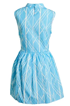 Glamorous Best Dressed Guest|Blue Geo Abstract High Neck Skater Dress -