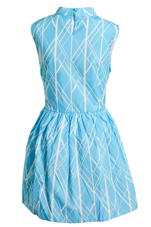 Glamorous Best Dressed Guest|Blue Geo Abstract High Neck Skater Dress -