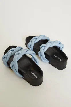 Glamorous Jet Setter|Chic Escapes|Blue Plaited Double Strap Sandals -