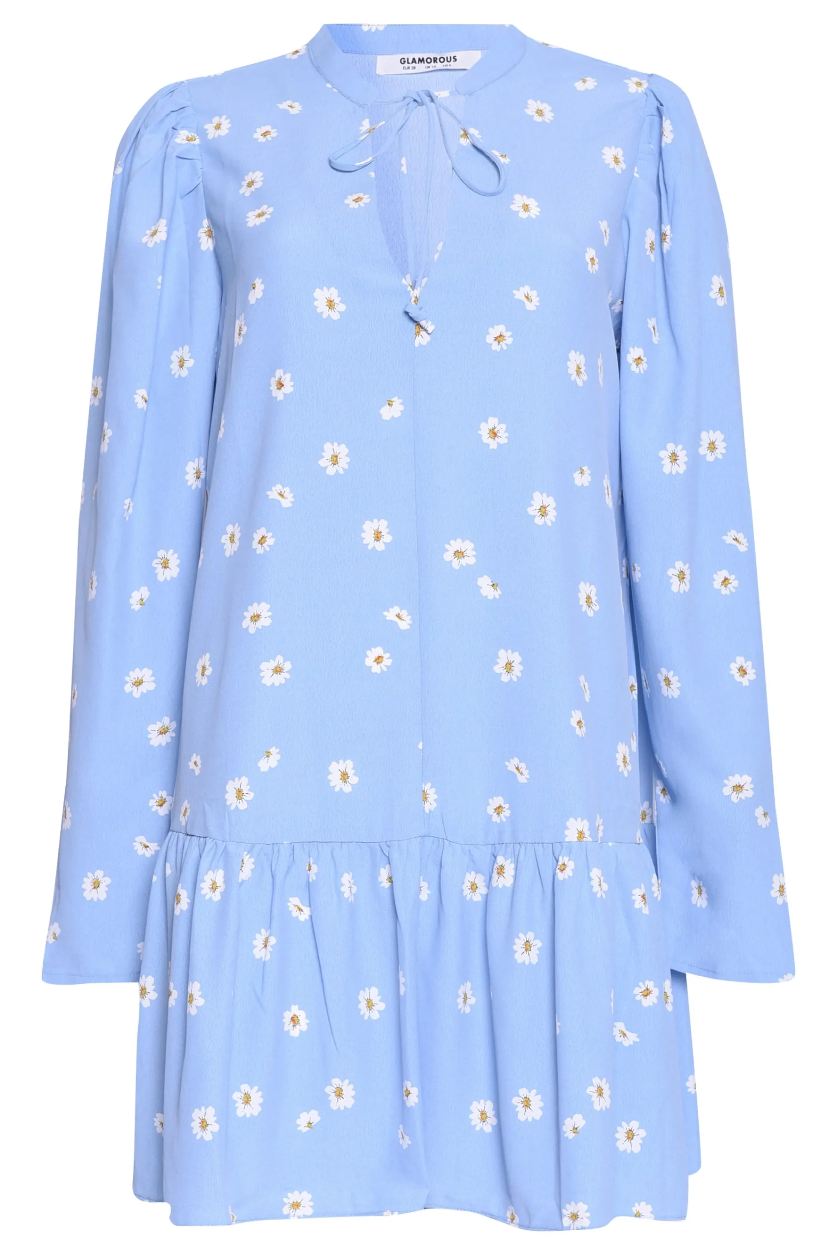 Glamorous Day Dresses|Mini Dresses|Blue Spaced Floral Tie Neck Shift Mini Dress -