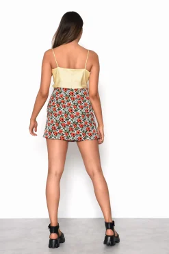 Glamorous Mini Skirts|Bold Multi Floral Double Slit Mini Skirt -