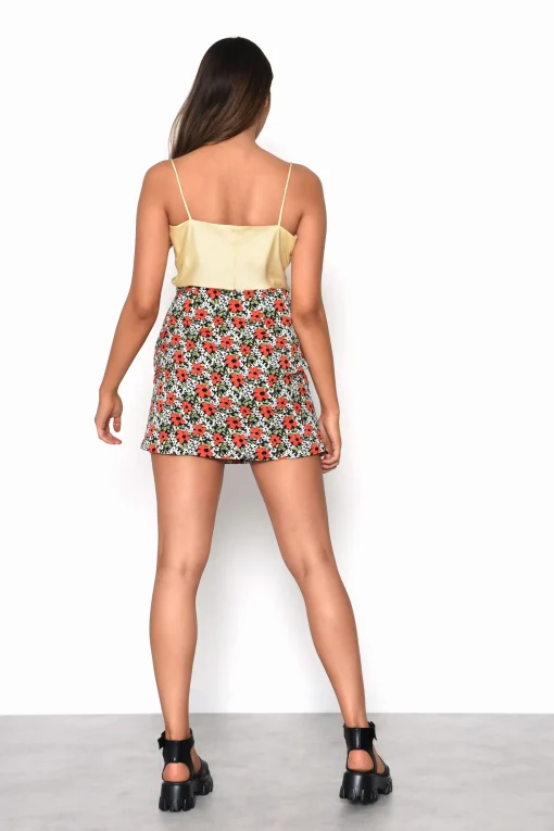 Glamorous Mini Skirts|Bold Multi Floral Double Slit Mini Skirt -