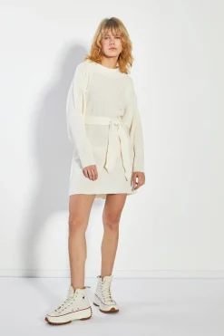 Glamorous Knitted Dresses|Knitted Dresses|Bone Belted Knitted Mini Dress -