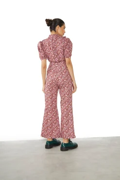 Glamorous Blouses & Shirts|Burgundy Chintz Floral High Neck Crop Blouse -