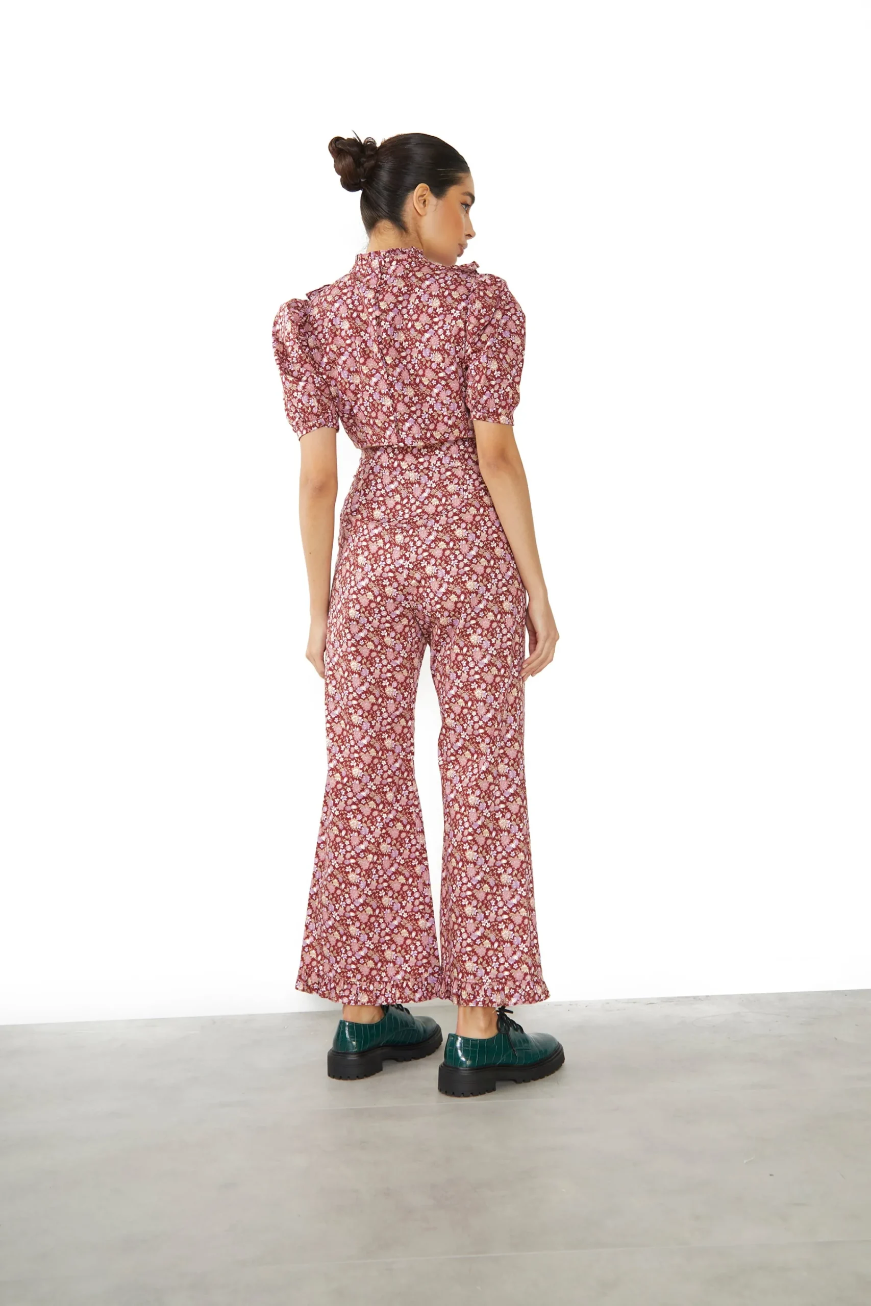 Glamorous Blouses & Shirts|Burgundy Chintz Floral High Neck Crop Blouse -