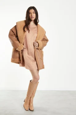 Glamorous Faux Fur & Leather|Coats|Camel Faux Shearling Coat -