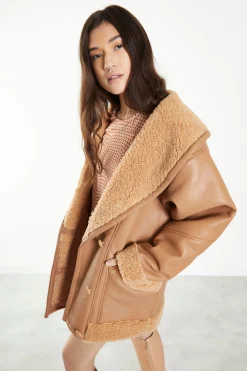 Glamorous Faux Fur & Leather|Coats|Camel Faux Shearling Coat -