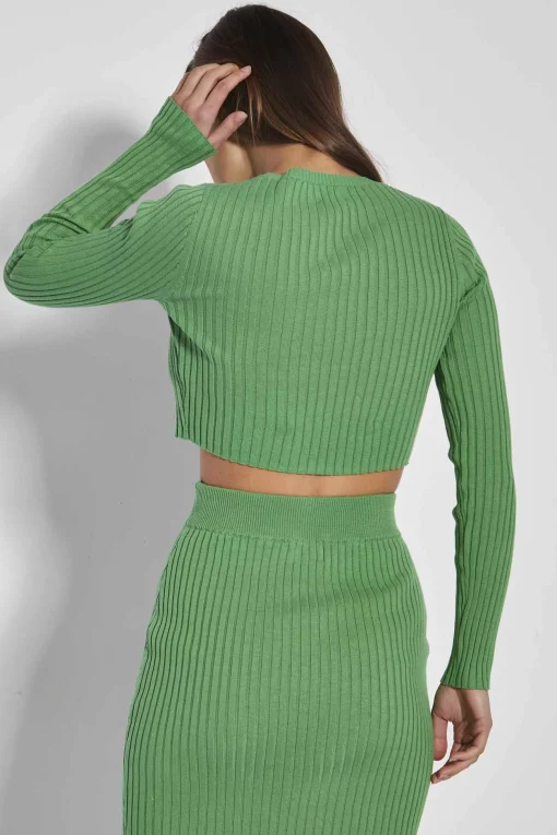 Glamorous Glamorous Care: Our Sustainable Collection|Co-ords|Care Apple Green Rib Knit Long Sleeve Crop Top -