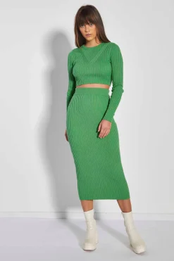 Glamorous Glamorous Care: Our Sustainable Collection|Co-ords|Care Apple Green Rib Knit Long Sleeve Crop Top -