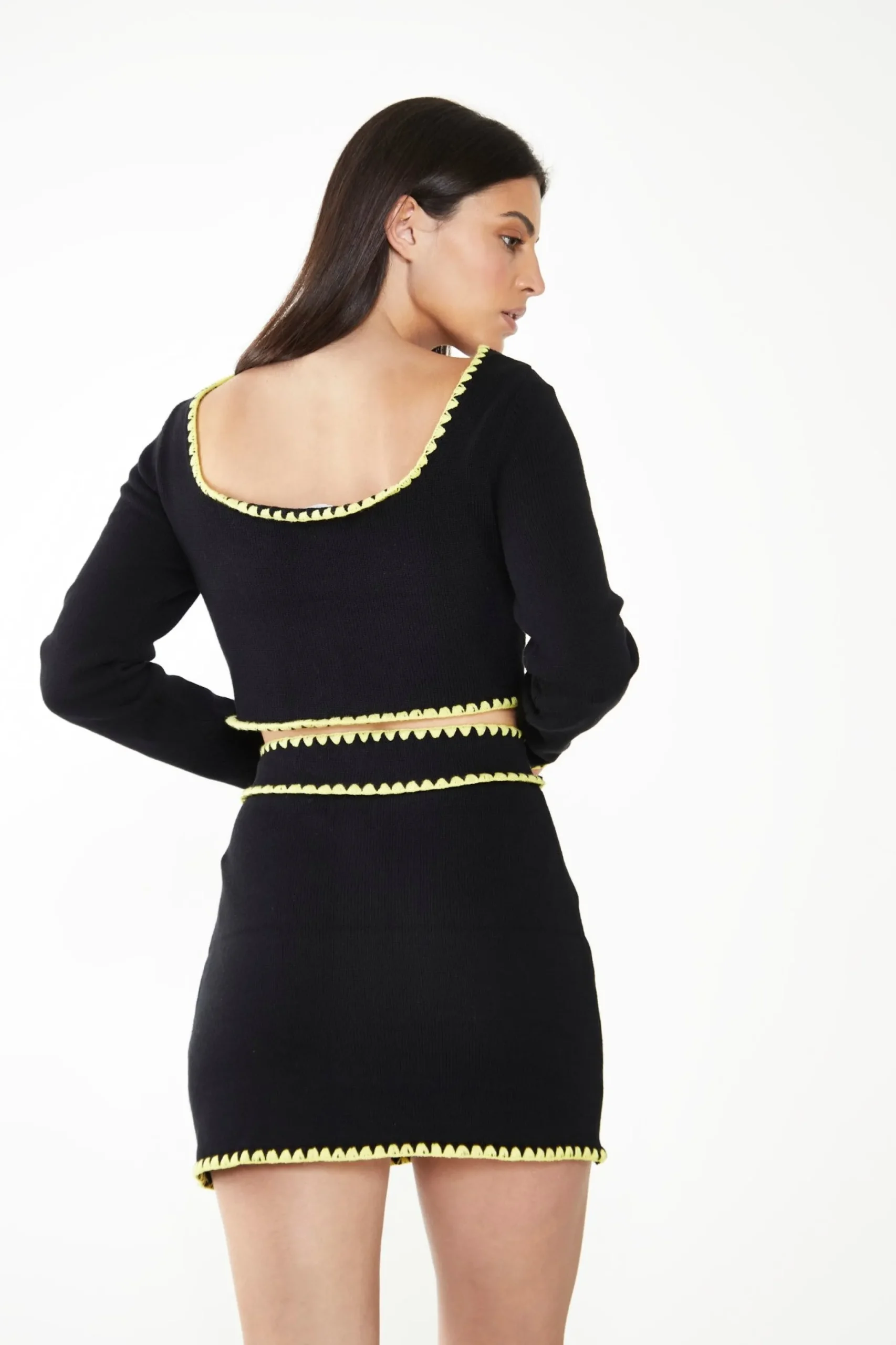 Glamorous Glamorous Care: Our Sustainable Collection|Co-ords|Care Black Button Up Cardigan with Yellow Scalloped Trim -