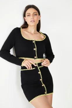 Glamorous Glamorous Care: Our Sustainable Collection|Co-ords|Care Black Button Up Cardigan with Yellow Scalloped Trim -