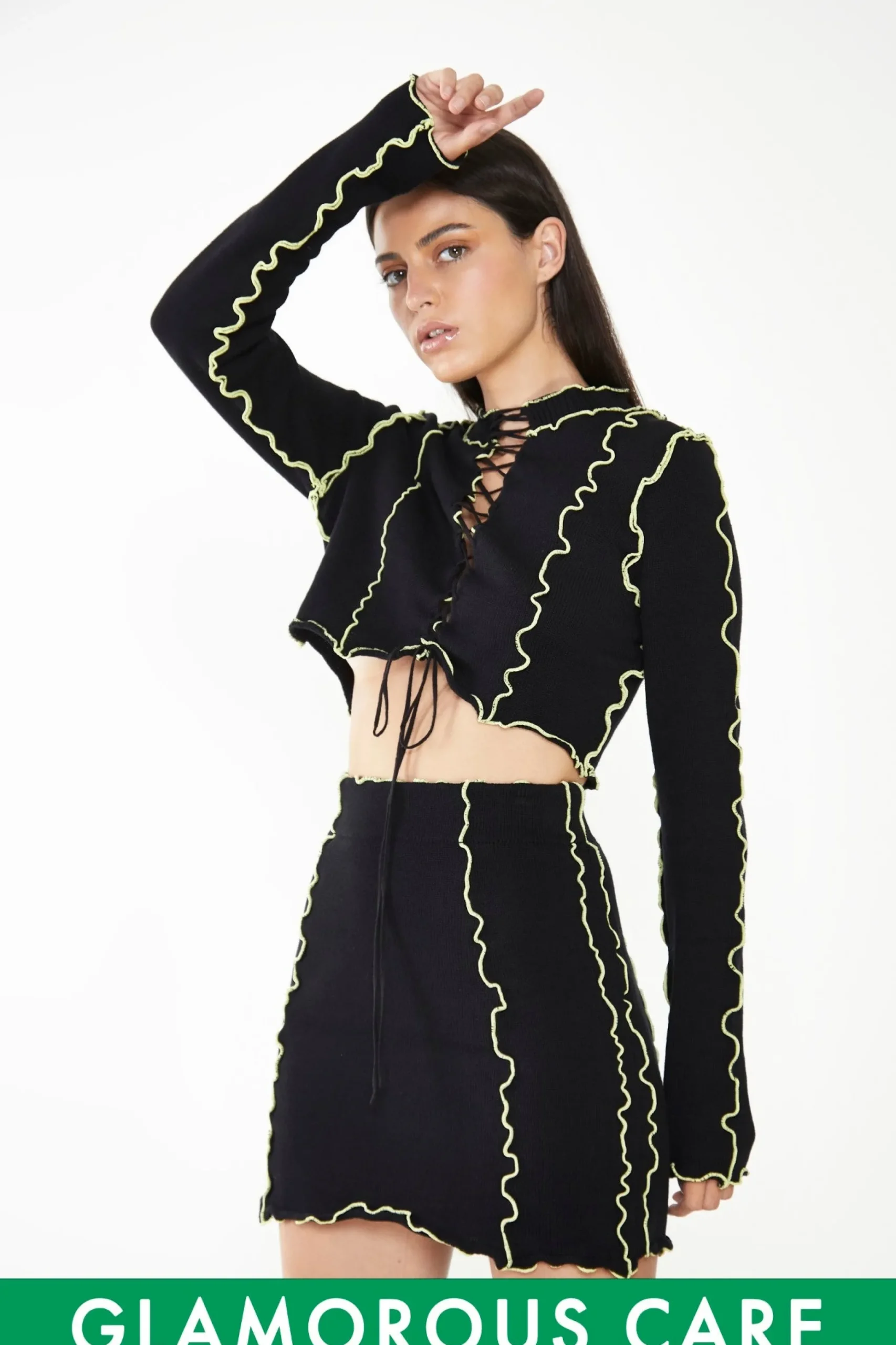 Glamorous Glamorous Care: Our Sustainable Collection|Co-ords|Care Black Exposed Seam Lace Up Jumper -