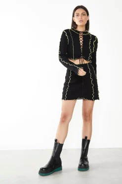 Glamorous Glamorous Care: Our Sustainable Collection|Co-ords|Care Black Exposed Seam Lace Up Jumper -