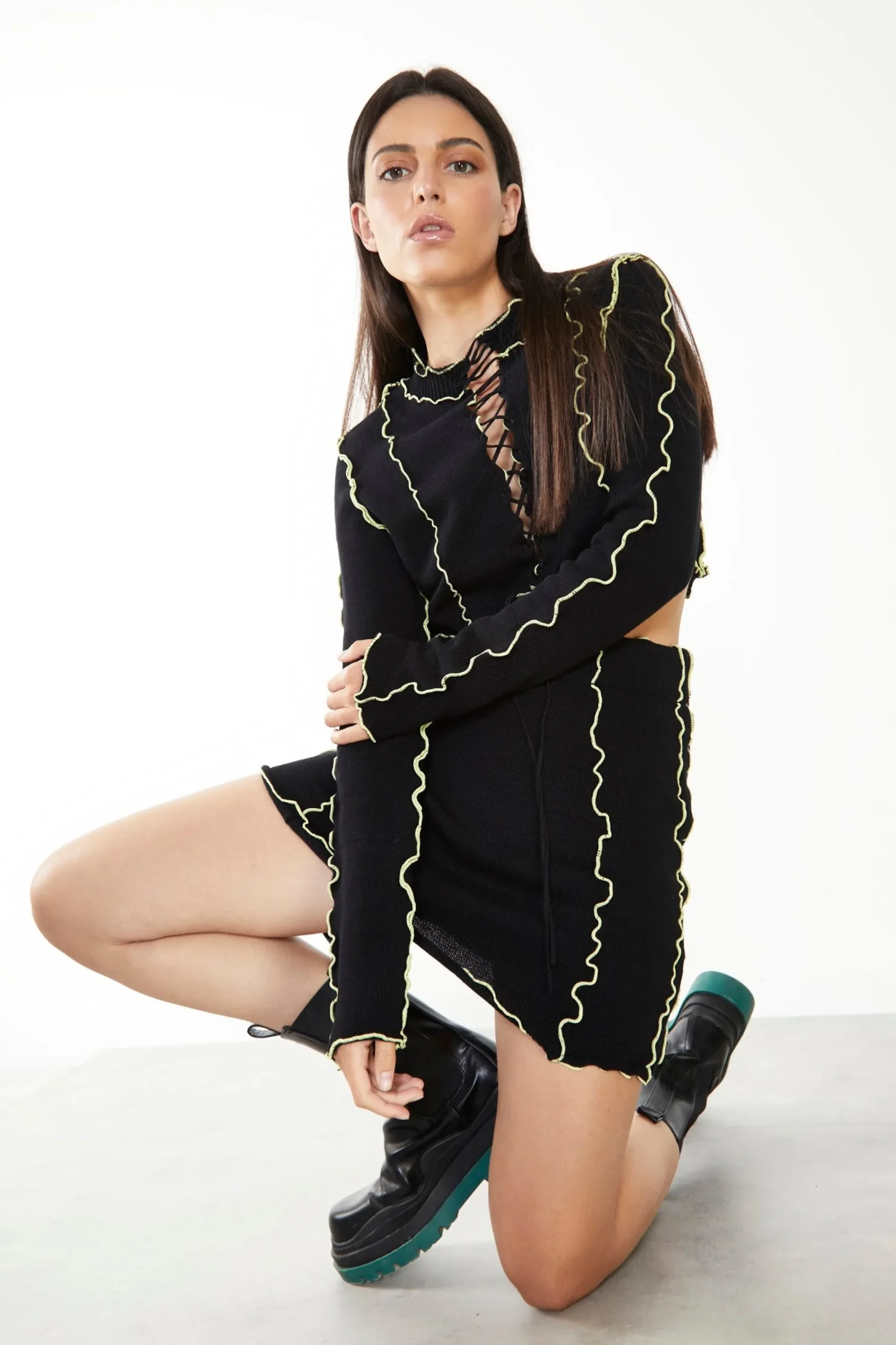 Glamorous Glamorous Care: Our Sustainable Collection|Co-ords|Care Black Exposed Seam Lace Up Jumper -