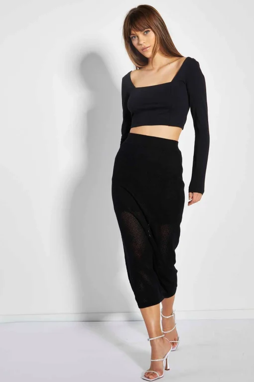 Glamorous Glamorous Care: Our Sustainable Collection|Care Black Long Sleeve Square Neck Crop Top -