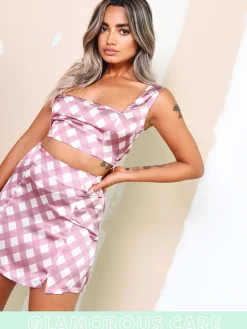 Glamorous Best Dressed Guest|Going Out Skirts|Care Blush Check Mini Skirt -