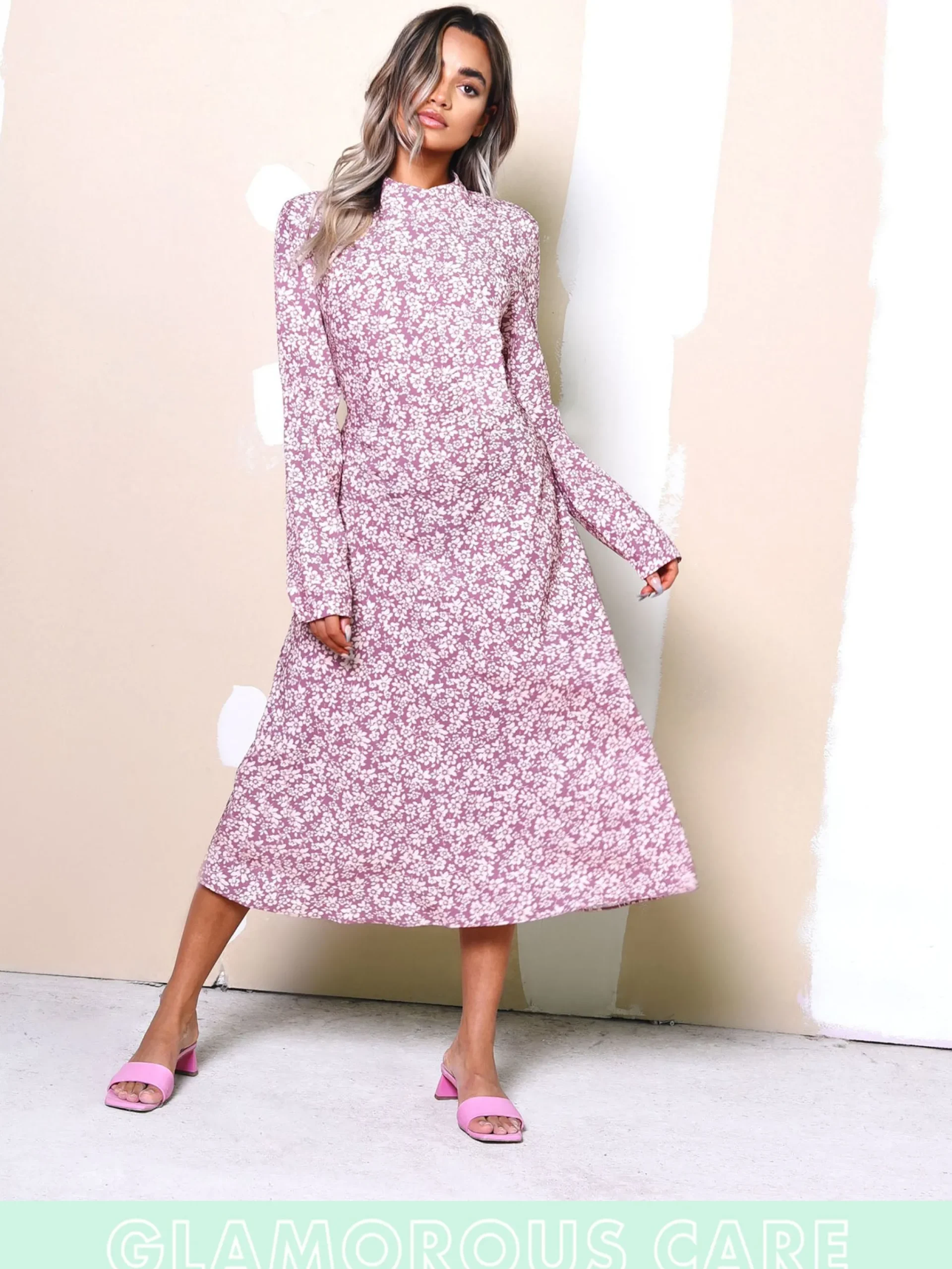 Glamorous Best Dressed Guest|Midi & Midaxi Dresses|Care Blush Floral Ditsy Open Back Detail Midi Dress -