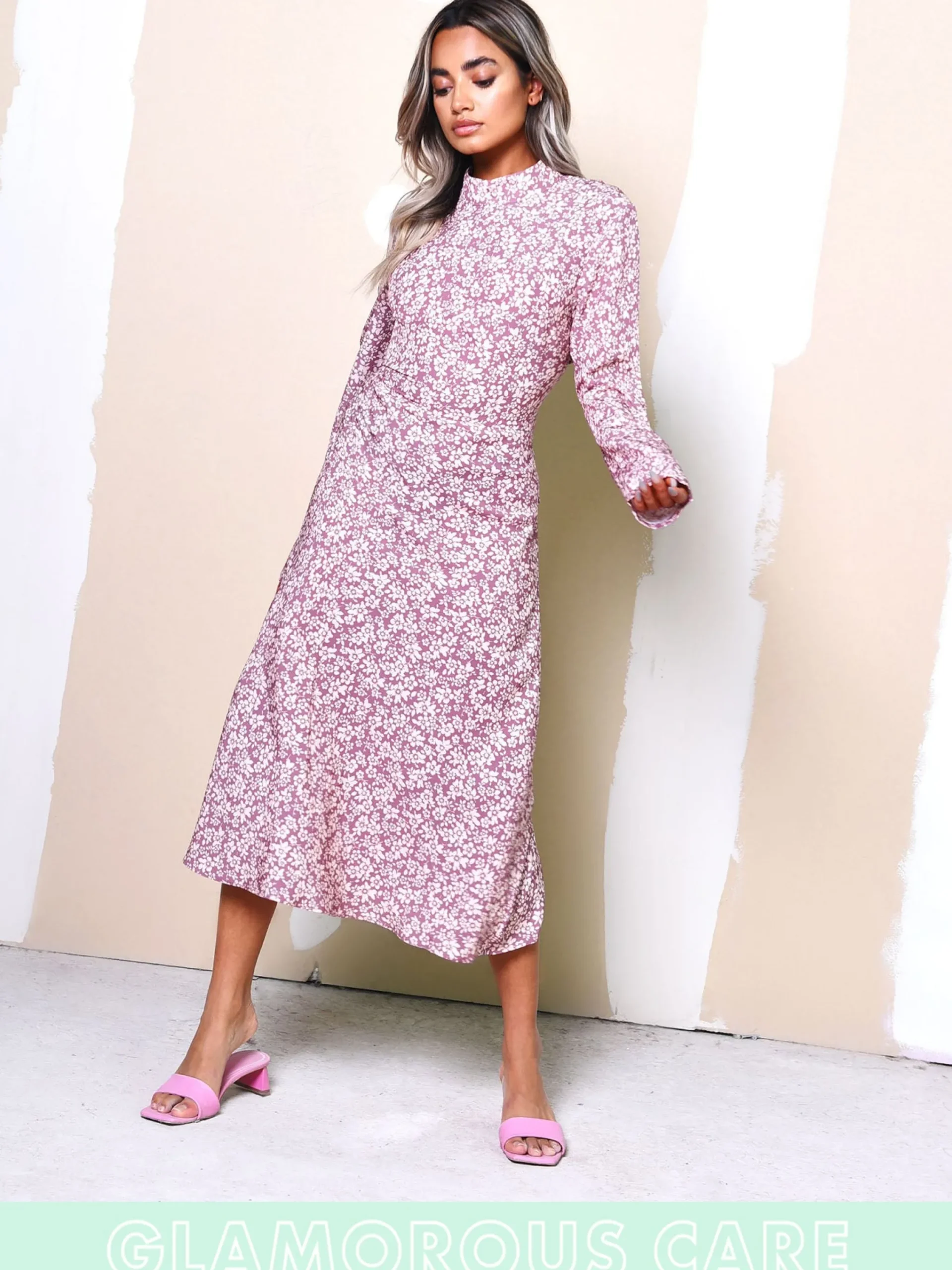 Glamorous Best Dressed Guest|Midi & Midaxi Dresses|Care Blush Floral Ditsy Open Back Detail Midi Dress -