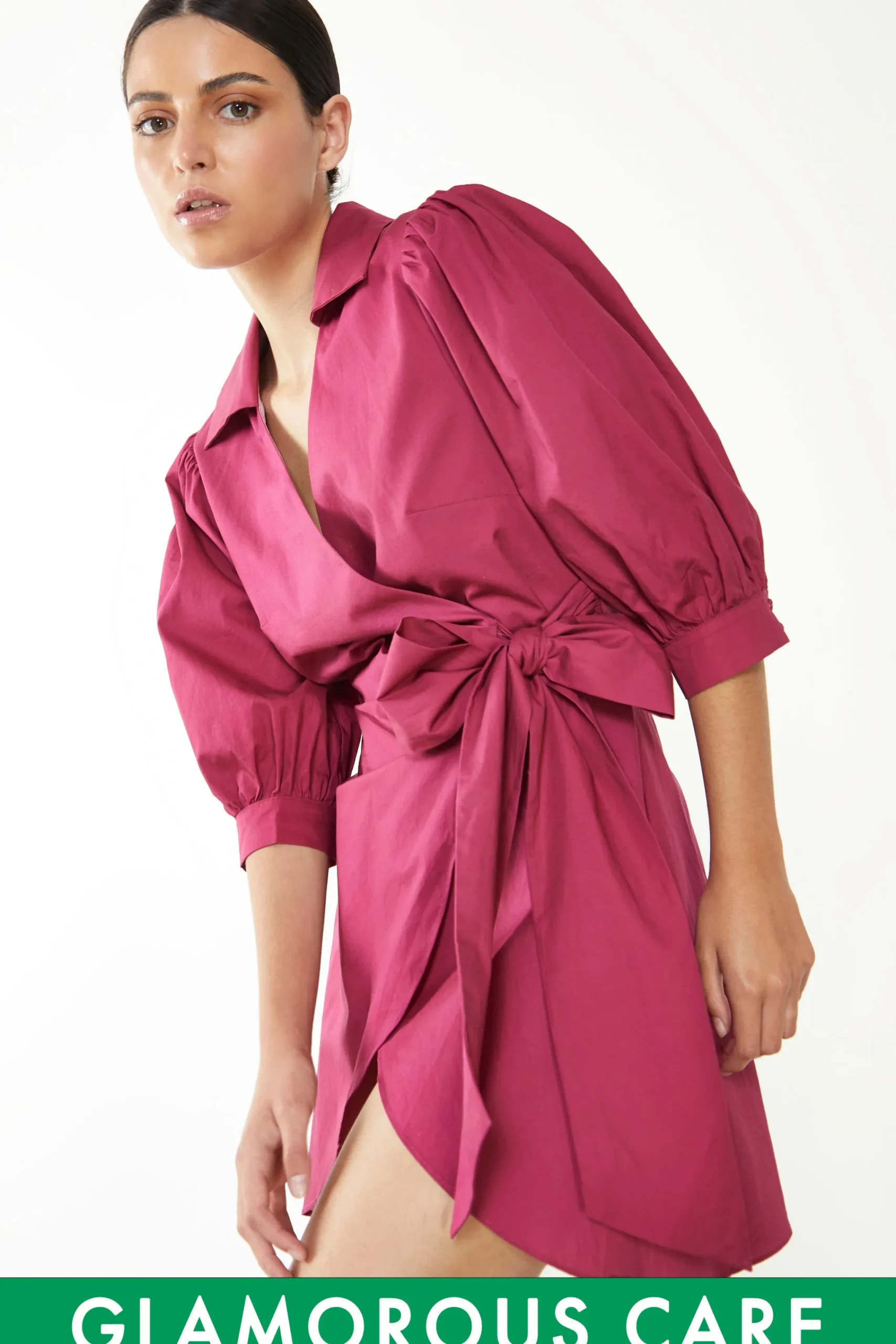 Glamorous Day Dresses|Wrap Dressses|Care Dark Raspberry Mini Wrap Dress -