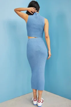 Glamorous Jet Setter|Glamorous Care: Our Sustainable Collection|Care Denim Blue High Neck Ribbed Top -