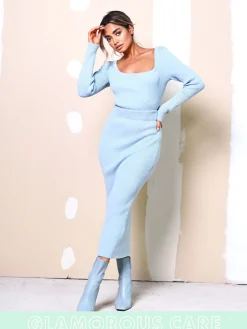 Glamorous Glamorous Care: Our Sustainable Collection|Midi & Midaxi Skirts|Care Light Blue Ribbed Midi Skirt -